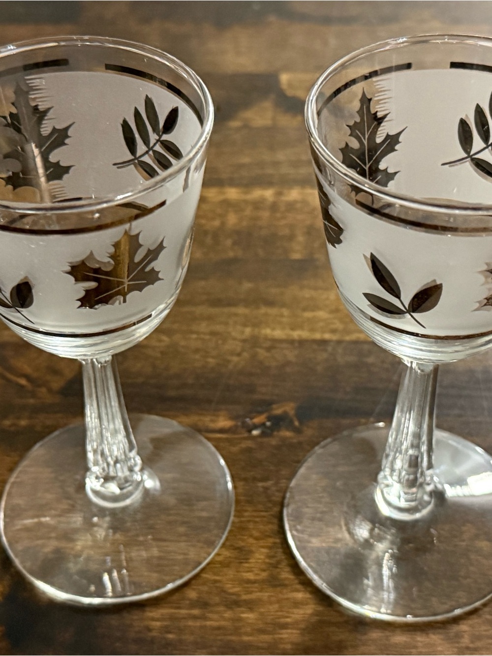 Libbey Clear Stemmed Glasses with Silver Leaf Motif